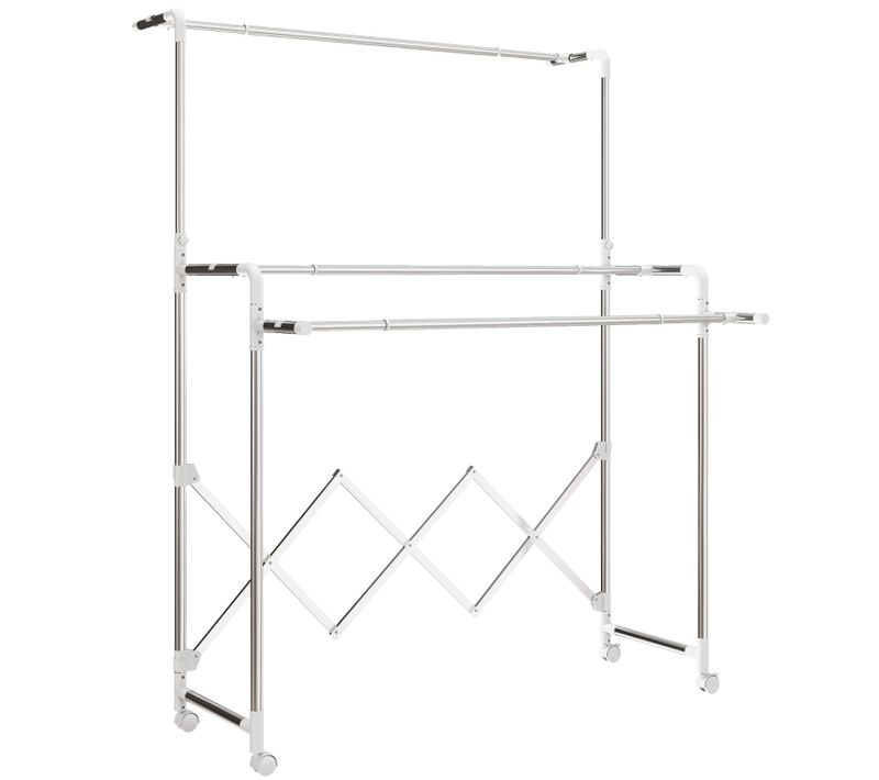 étendoir à Linge Pliable Sur Roulettes Avec 3 Barres Réglables En Acier Inox
