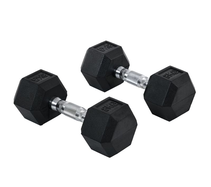 Set De 2 Haltères Hexagonaux 8 Kg En Fonte Gainée, Poignées Moletées Pour Entraînement Intensif