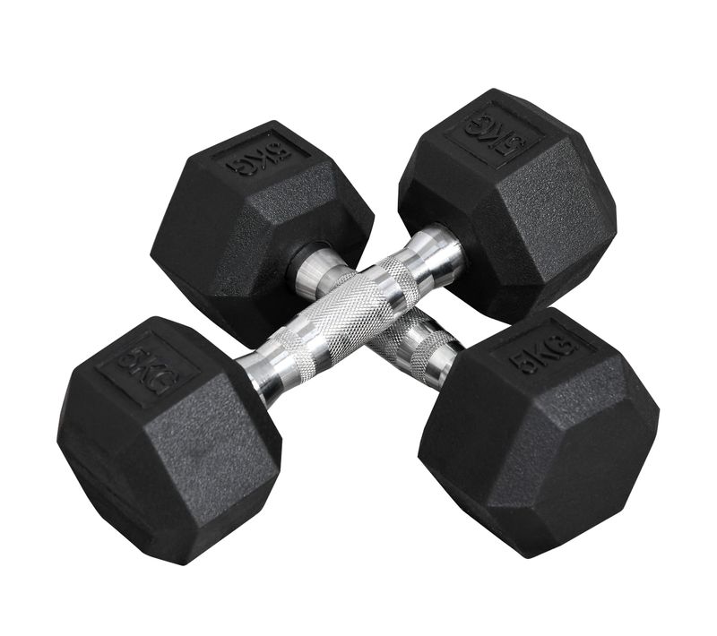 Haltères Hexagonales 2x5 Kg En Fonte Avec Revêtement Caoutchouc Pour Musculation