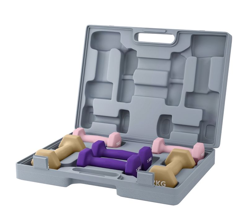 Set De 6 Haltères Colorés En Acier 1-2 Kg Avec Coffret De Transport Pratique