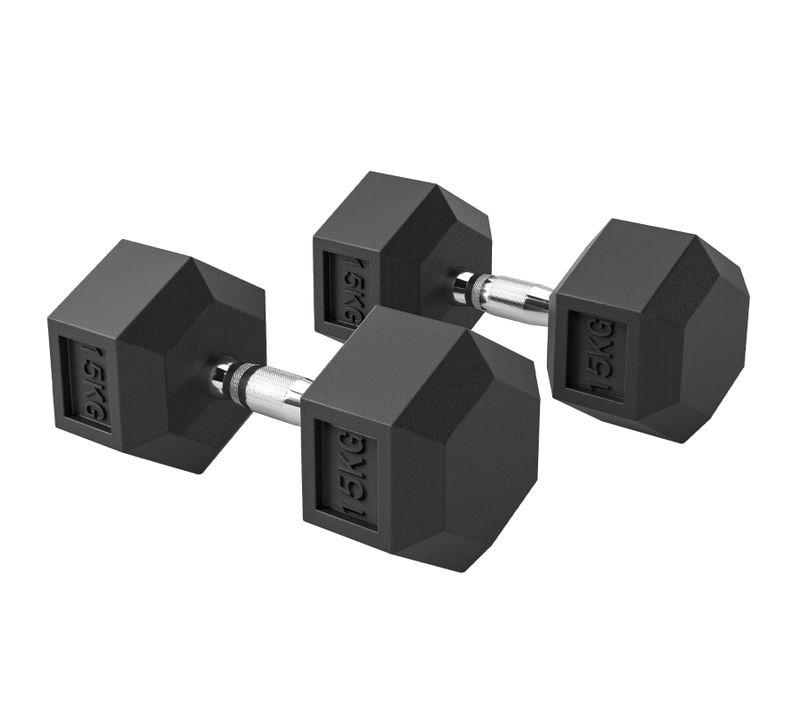 Set De 2 Haltères En Fonte 15 Kg Avec Poignées Rainurées, Hexagonales Et Polyvalentes