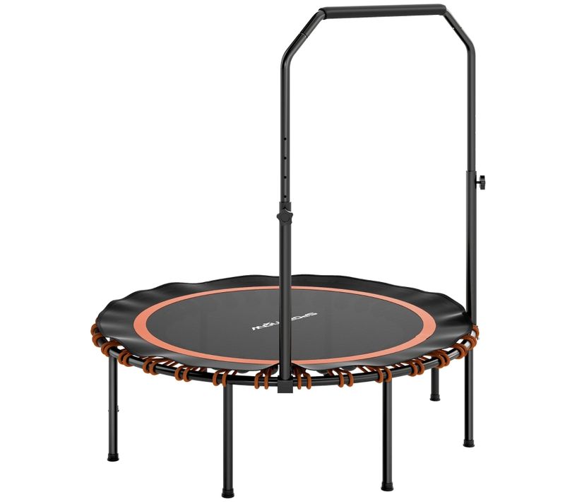 Trampoline Fitness Pliable Avec Poignée Réglable, Silencieux Et Stable, Intérieur Extérieur, Orange