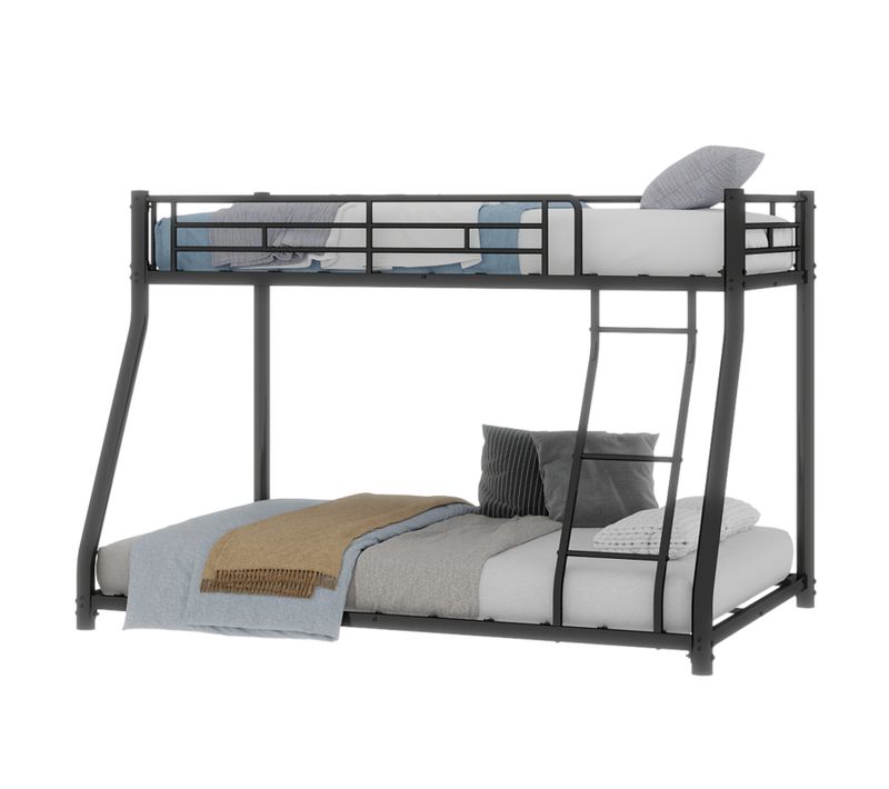 Lit Superposé Métal Twin Over Full 90x190 / 140x190 Avec échelle, Garde-corps Intégral, Noir