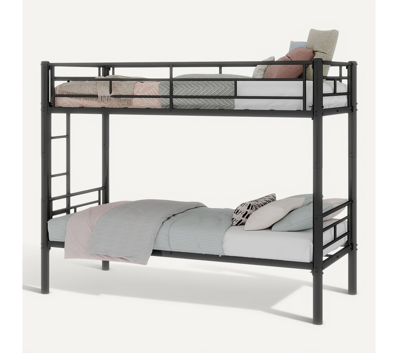 Lit Superposé Métal Twin 90x190 Convertible En Deux Lits, Avec échelle Sécurisée, Noir