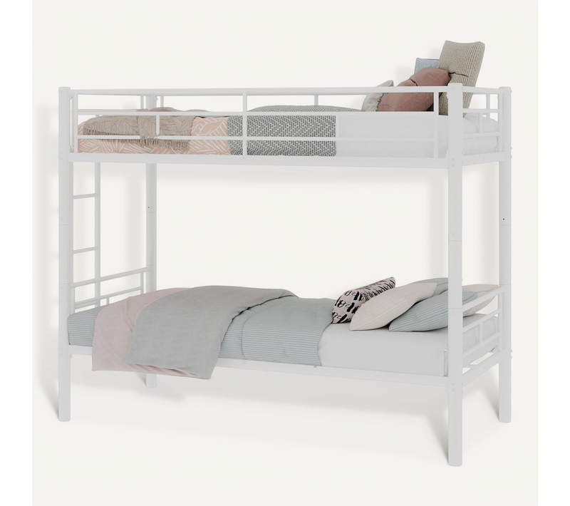 Lit Superposé Métal Twin 90x190 Convertible En Deux Lits, Avec échelle Sécurisée, Blanc