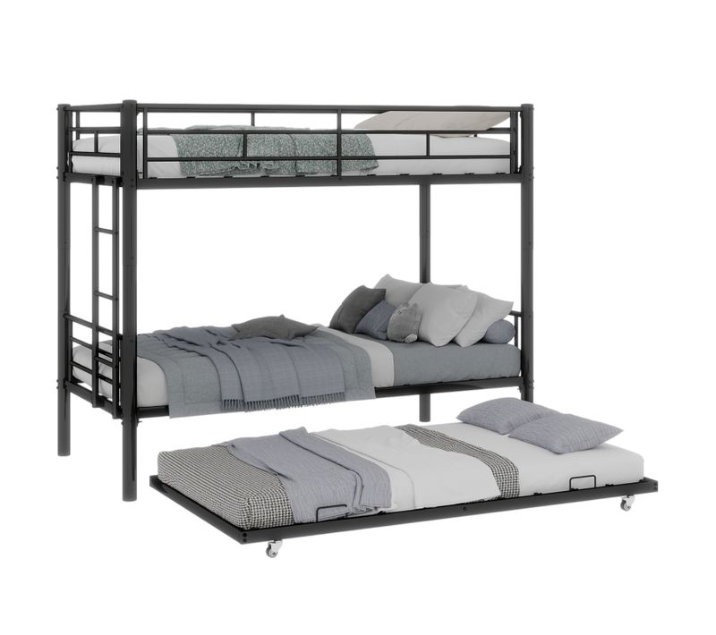 Lit Superposé Métal Twin Over Twin 90x190 Modulable, Sécurisé, Silencieux, Noir