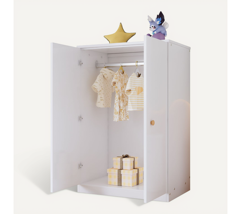 Petit Placard 2 Portes Blanc Avec Tringle, Idéal Chambre Ou Salon