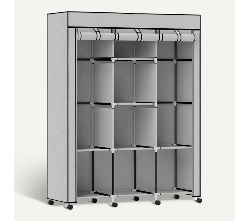Penderie En Tissu Grise Avec 8 Étagères Et 2 Tringles De Rangement, 125 x 43 x 162 cm