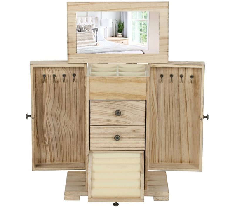 Boîte à Bijoux En Bois Avec Miroir Intégré Et 4 Niveaux De Rangement