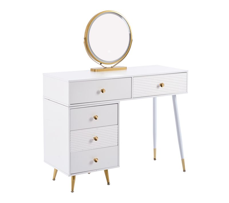 Coiffeuse Blanche Extensible Avec Miroir LED Tactile Et Meuble Latéral Modulable Pour Chambre