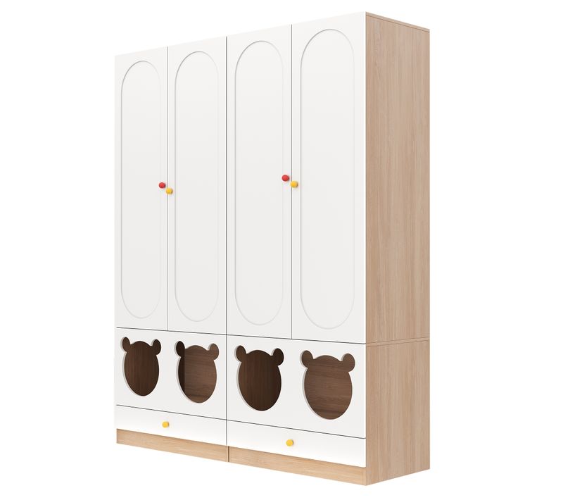 Garde-robe Enfant 2 Pièces Avec Penderie Et Lit Pour Chat, Blanc Et Bois, 160x50x200 Cm