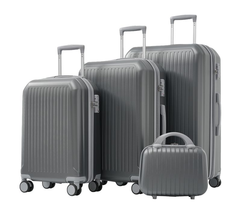 Set De Valises Abs 4 Pièces Avec Roulettes 360°, Tsa Et Trousse Cosmétique, Gris Antique