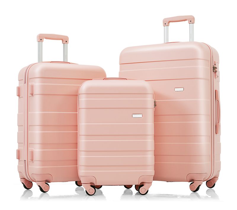 Set De Valises Rigides Abs M L XL Avec Roulettes Spinner 360° Et Serrure, Rose