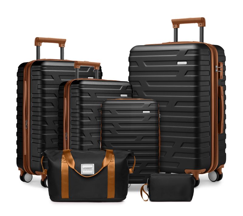 Ensemble De 6 Valises Rigides Extensibles Avec Sacs De Voyage Et Roulettes, Noir
