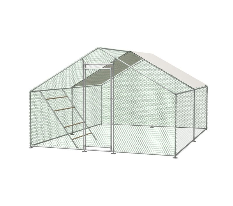 Enclos Poulailler 3x4m Avec Échelle, Verrouillage Sécurisé Et Toit Pe Étanche