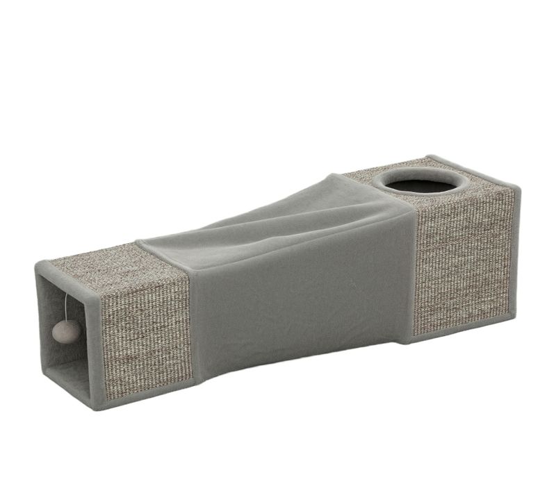 Tunnel De Jeu Pour Chats Avec Cachettes Et Balle, Pliable En Sisal, 98x30x30 Cm