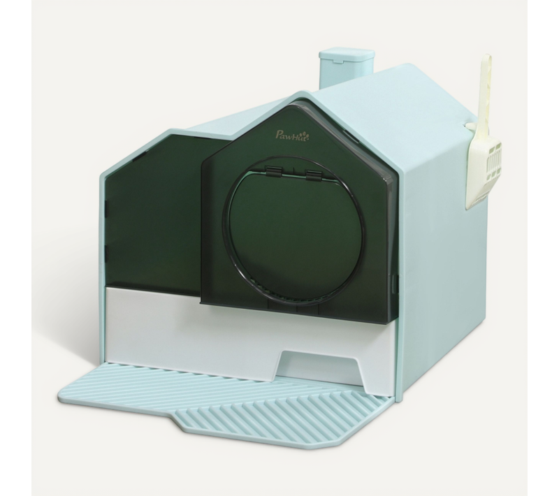 Litière Pour Chat Design Maison Avec Filtre, Tapis Anti-litière Et Pelle, Vert 47x45x42 Cm