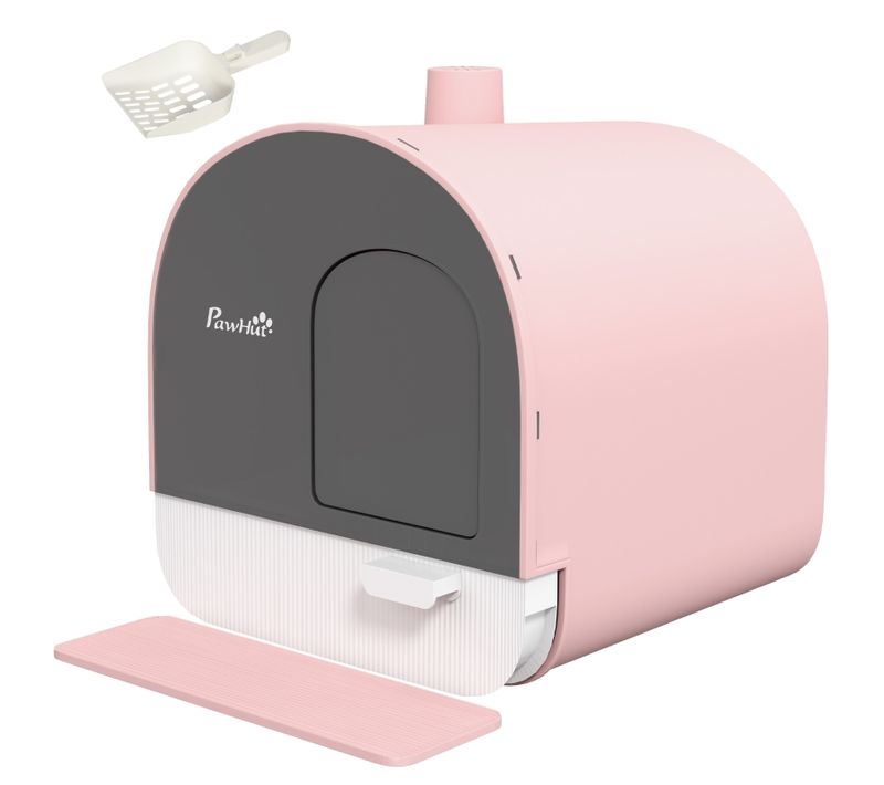 Litière Fermée Pour Chat Avec Couvercle, Pelle Et Tapis, Plastique Rose/noir, 43x44x47 Cm