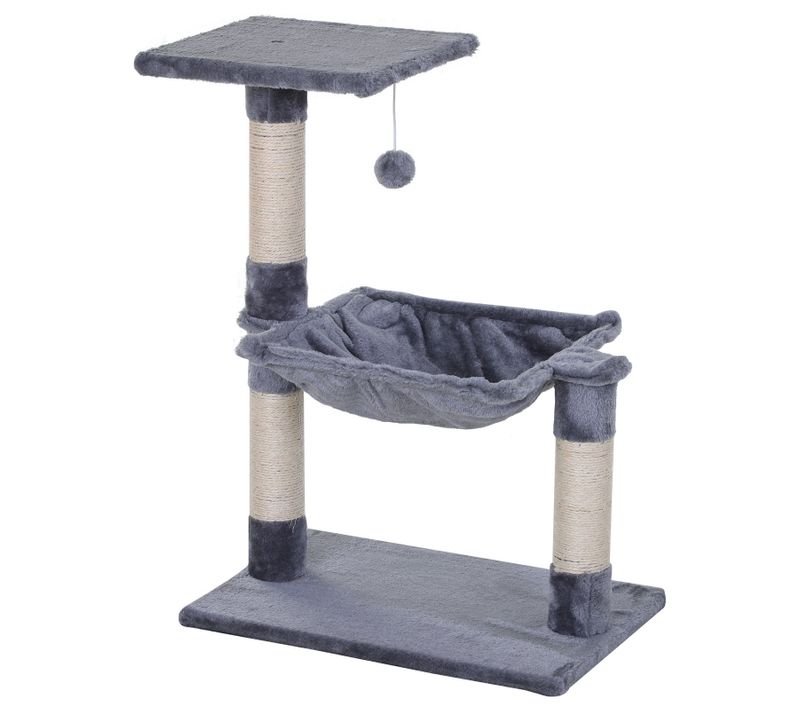 Arbre à Chat Avec Griffoir En Sisal Et Hamac En Peluche, Gris 50x36x70 Cm
