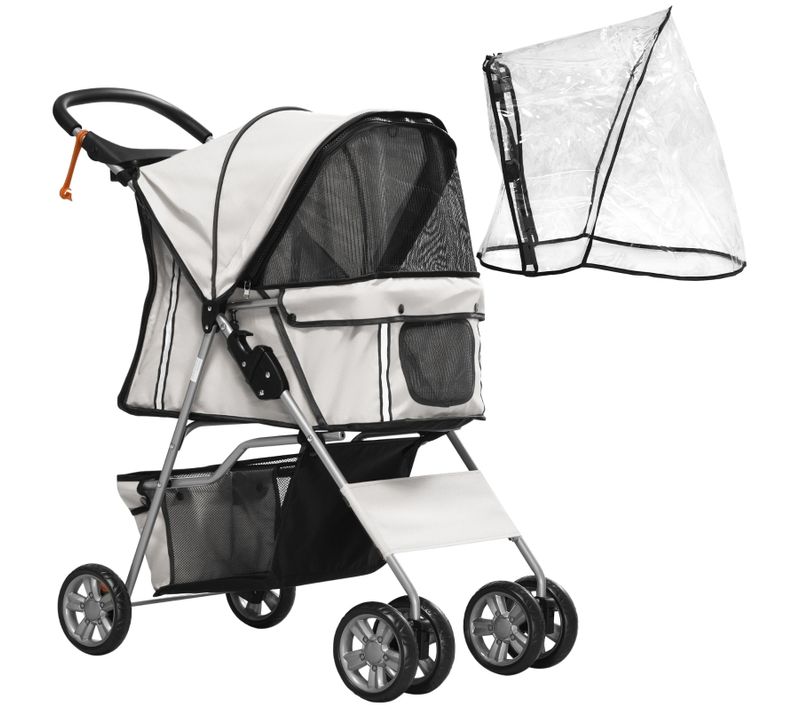 Poussette Pliable Pour Chien Et Chat Jusqu’à 10 Kg Avec Panier Et Porte-gobelets Gris