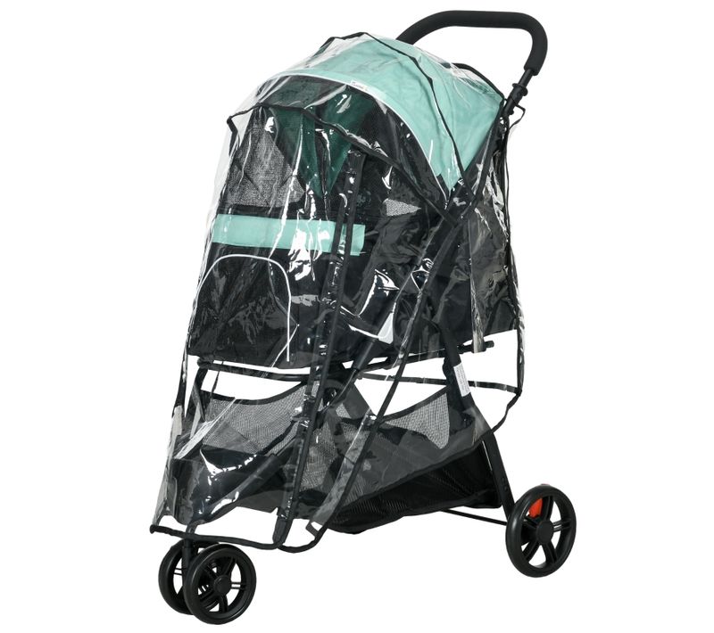 Poussette Pliable Pour Chien Et Chat Avec Protection Pluie, Porte-gobelets Bleu Et Vert