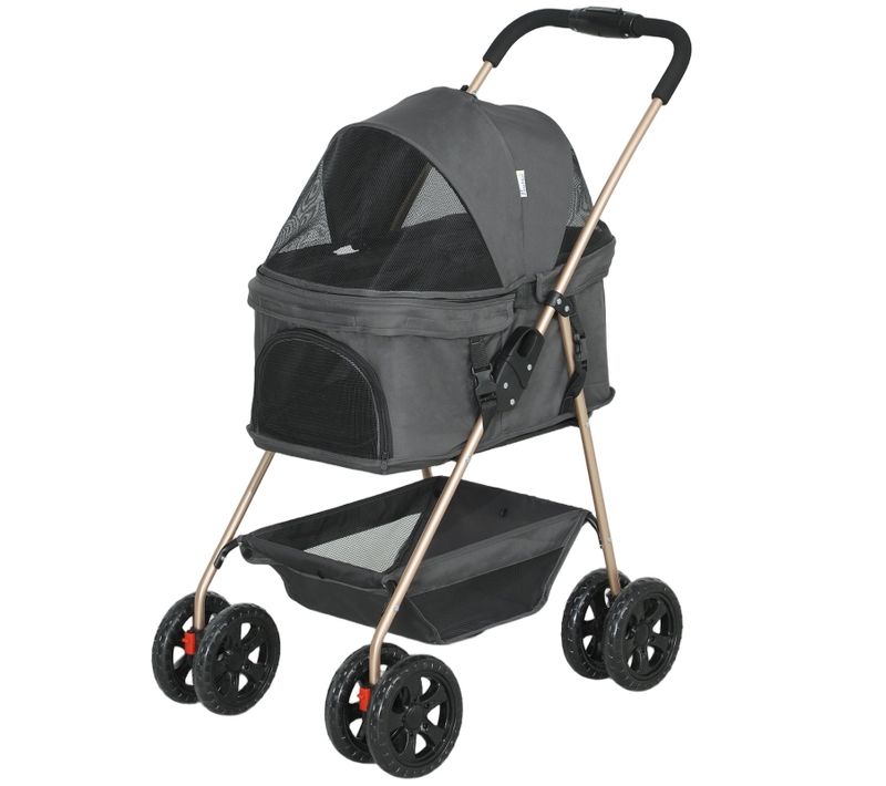 Poussette 3-en-1 Pliable Pour Chiens Et Chats Petits Animaux Gris