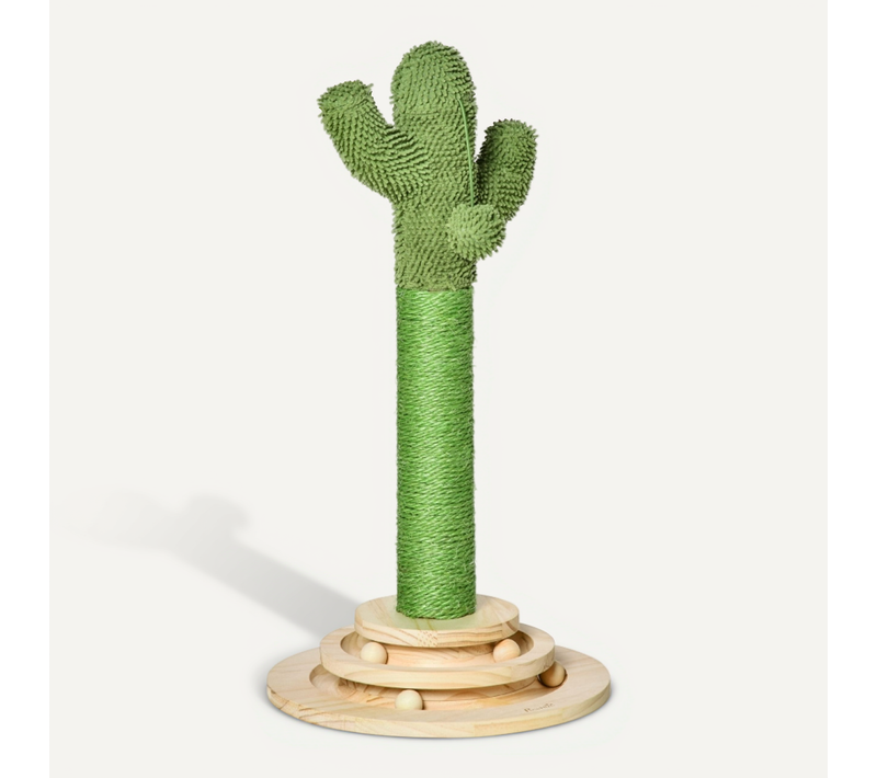 Arbre à Chat Cactus 60 Cm Avec Sisal, Jouet En Bois Et Coussin Vert Et Naturel