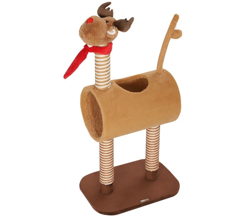 Arbre à Chat 98 Cm Design Cerf Avec Tunnel, Balle Et Poteaux En Jute Pour Chats