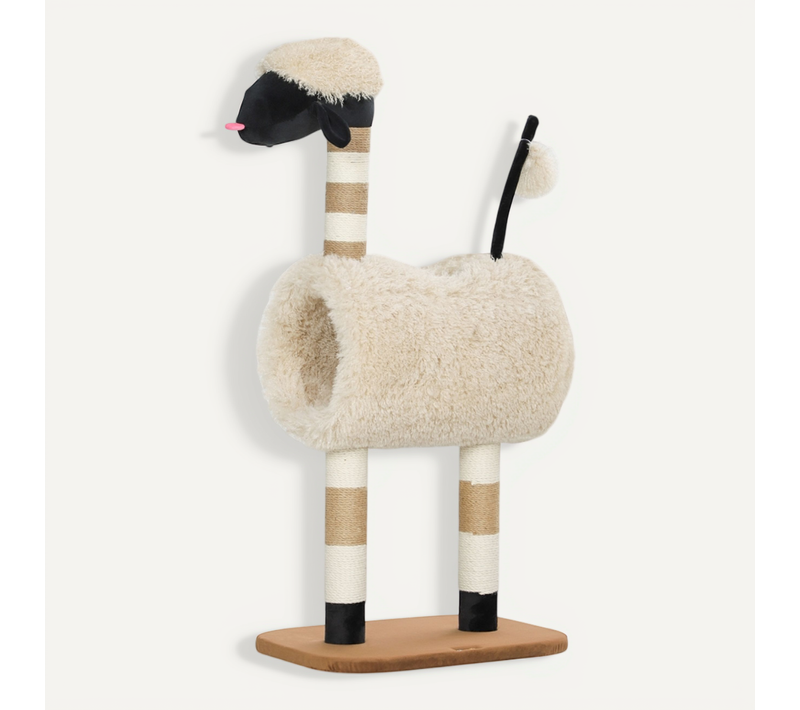 Arbre à Chat Design Mouton Avec Tunnel, Poteaux à Griffer Et Jouets 98 Cm