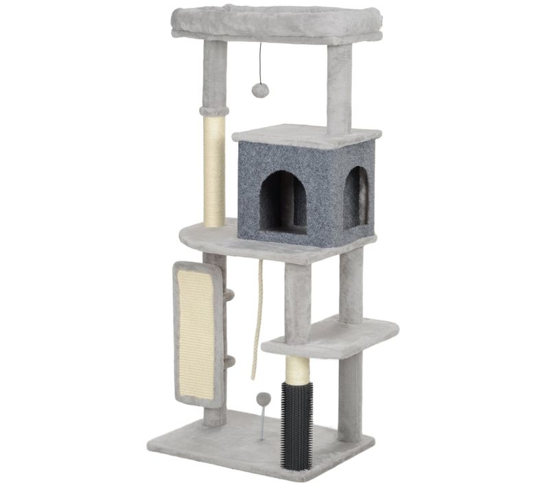 Arbre à Chat 132 Cm Avec Couchage, Maison, Plateformes Et Brosses De Soin