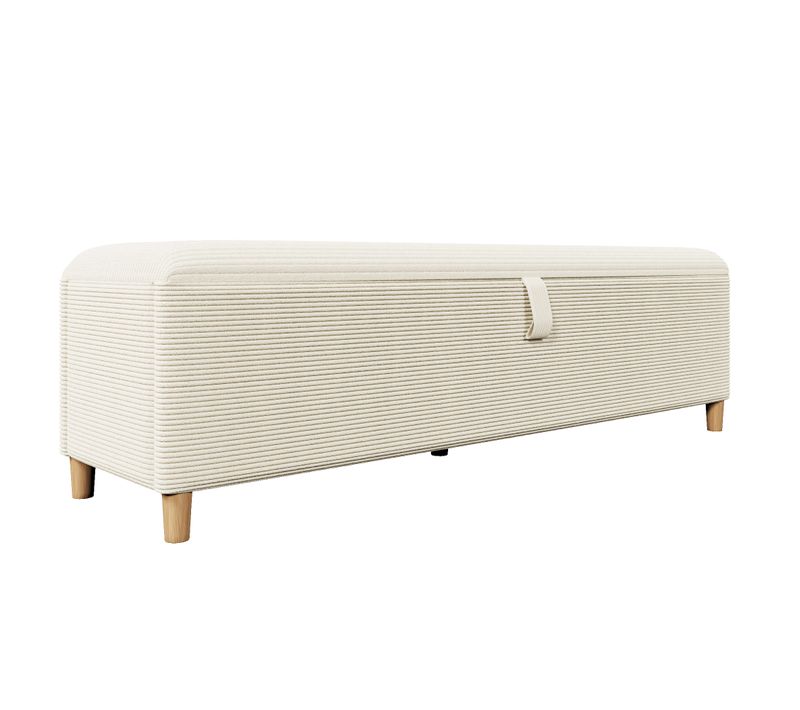 Banc Coffre Capitonné En Velours Côtelé Beige 145 Cm Avec Rangement Hydraulique Pour Intérieur