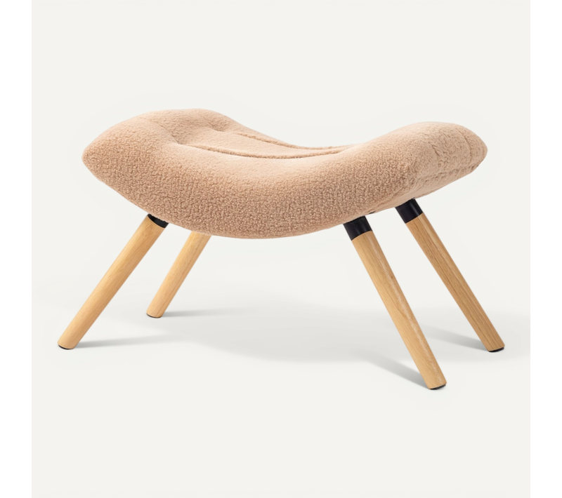 Repose-pieds Moderne En Berberfleece Marron Avec Assise Rembourrée Et Pieds En Bois