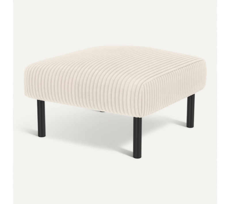 Repose-pieds En Velours Côtelé Beige Avec Structure Métallique, Assise Rembourrée