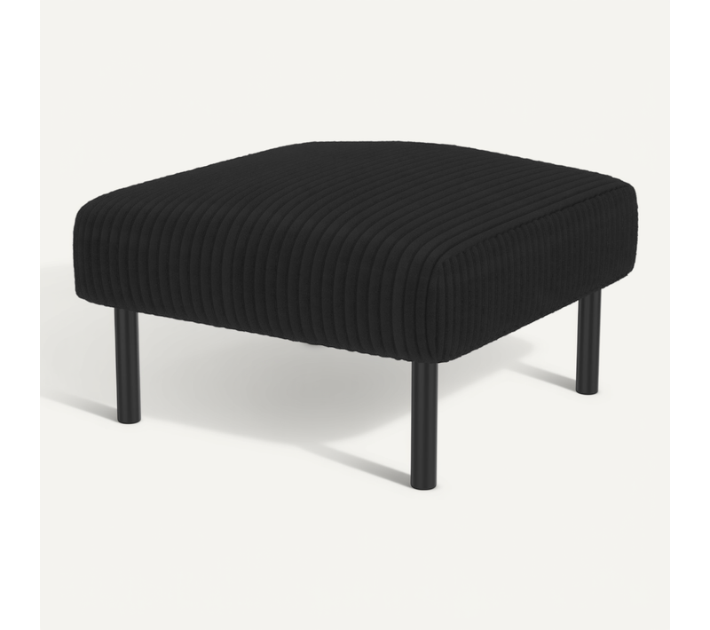 Repose-pieds En Velours Côtelé Noir Avec Structure Métallique, Assise Rembourrée
