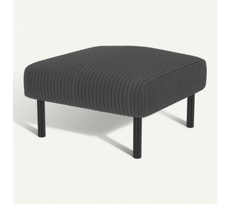 Repose-pieds En Velours Côtelé Gris Avec Structure Métallique, Assise Rembourrée