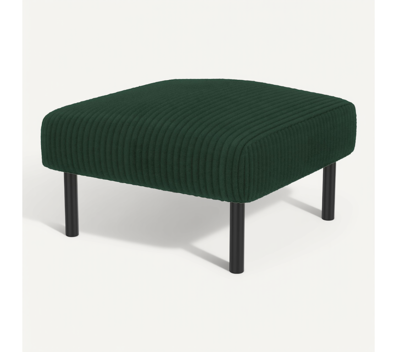 Repose-pieds En Velours Côtelé Vert Avec Structure Métallique, Assise Rembourrée