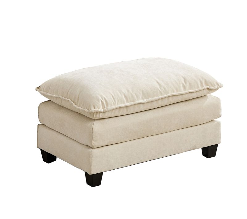 Pouf Ottomane Modulable En Chenille Beige, Assise Double Rembourrée, Salon Et Chambre