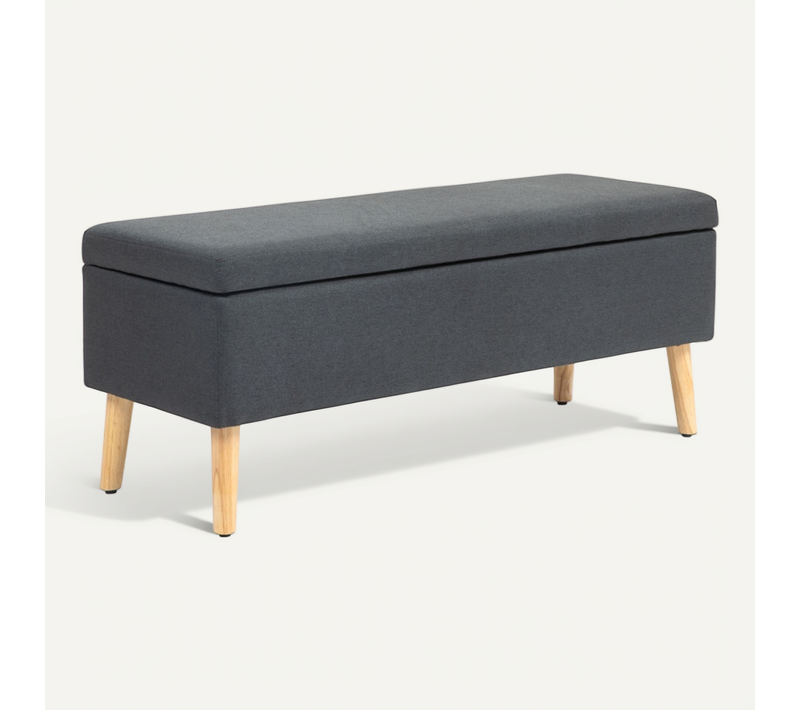 Banc Coffre En Tissu Effet Lin 110x39x45 Cm, Assise Rembourrée Et Rangement Intégré