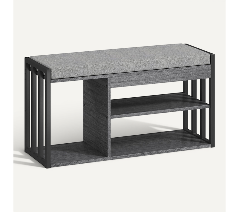 Banc à Chaussures 3 étagères 86x30x45,4 Cm Avec Assise Rembourrée Et Rangement Gris