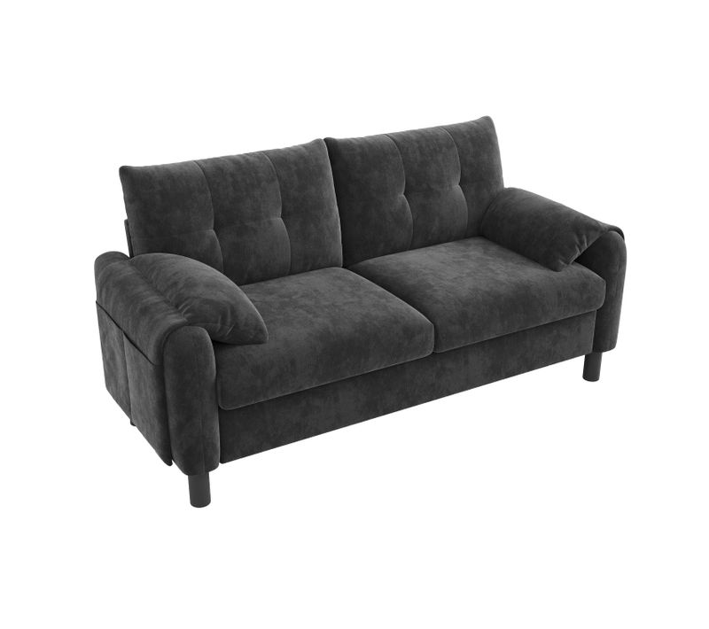 Canapé 2 Places Moderne En Chenille Avec Coussins épais, Design Scandinave Gris