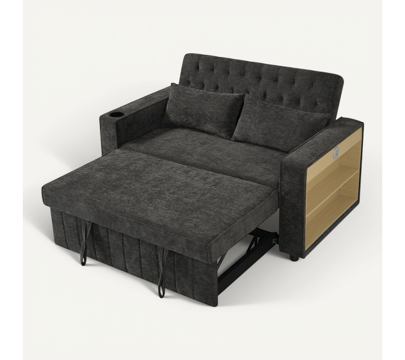 Canapé-lit Moderne Multifonction Avec Rangement, USB Et Porte-gobelet, 2 Places, Beige