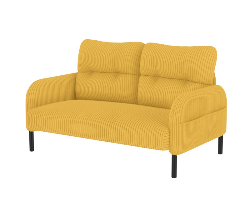 Canapé 2 Places En Velours Côtelé Jaune Avec Dossier Haut, Accoudoirs Ergonomiques, Poches Latérales