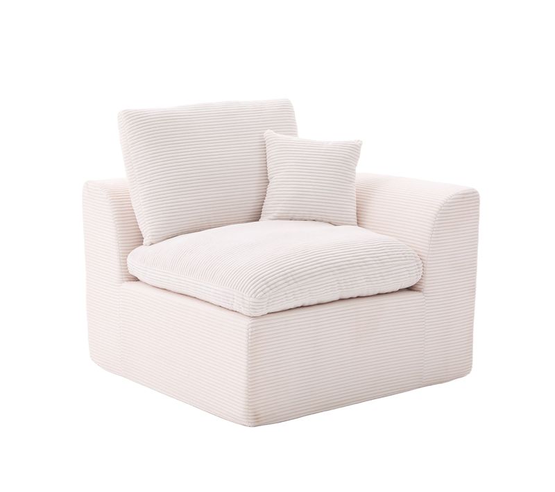 Fauteuil Moderne En Tissu Beige, Siège Confortable Avec Coussin, Design Minimaliste Nordique