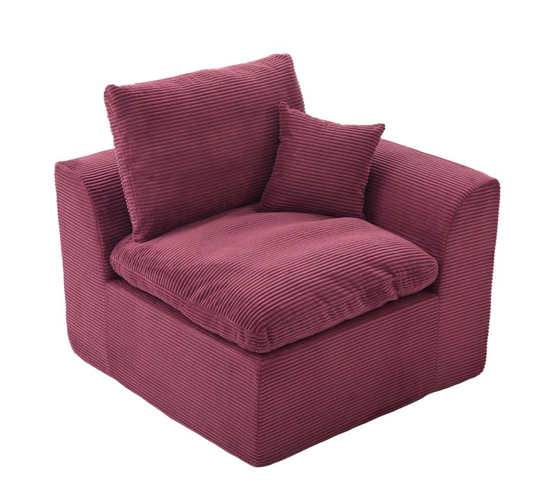 Fauteuil Moderne En Tissu Rouge Vin, Siège Confortable Avec Coussin, Design Minimaliste Nordique
