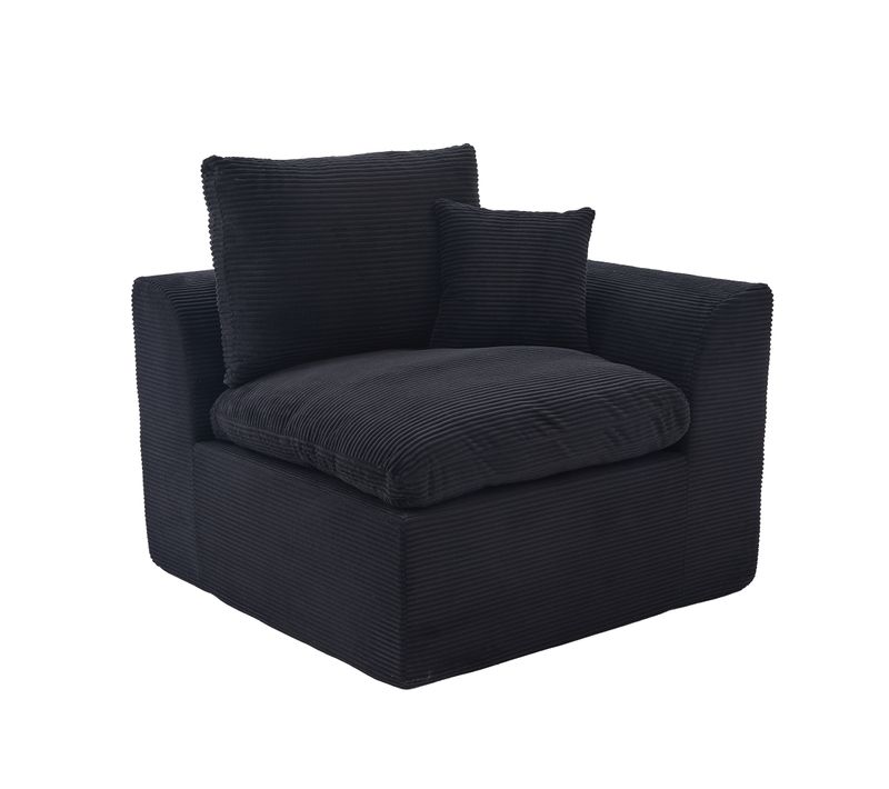 Fauteuil Moderne En Tissu Noir, Siège Confortable Avec Coussin, Design Minimaliste Nordique