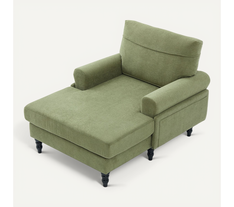 Fauteuil Moderne En Chenille Vert Olive, Canapé 1 Place Avec Accoudoirs Et Poches Latérales
