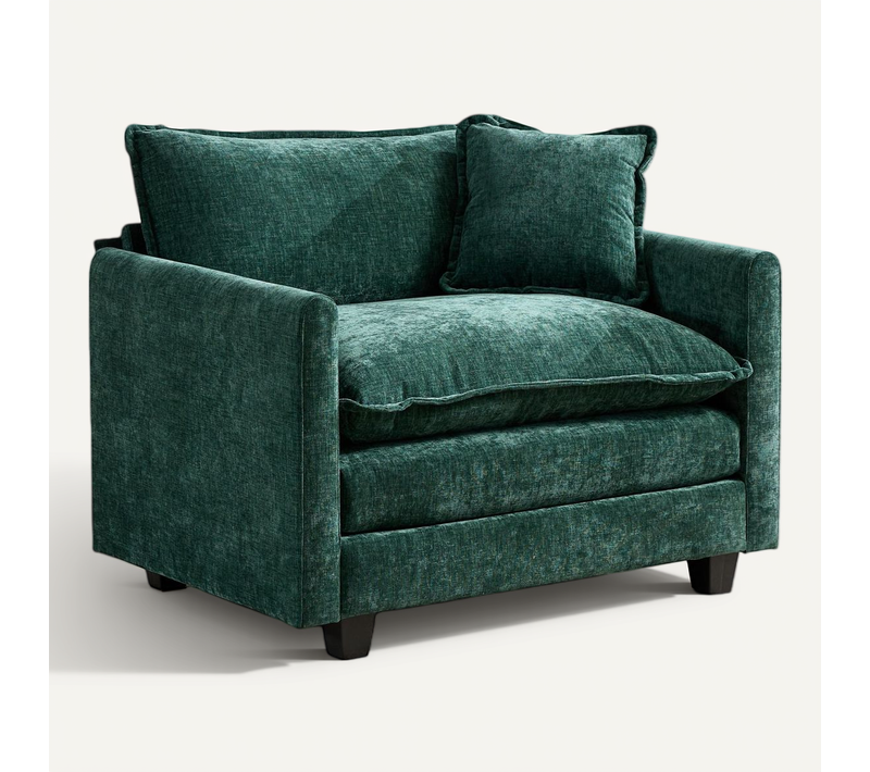 Canapé Modulable Une Place En Nuage, Coussin Double Couche En Chenille Vert, Sans Pouf