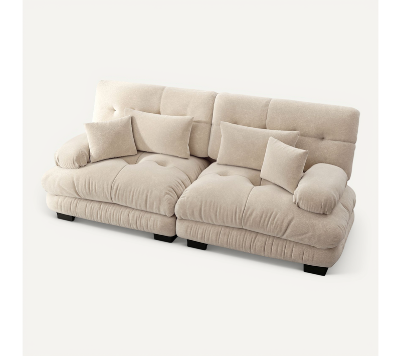 Canapé Modulable Cloud En Chenille Brun Clair, 2 Coussins Lombaires Et 2 Coussins Déco