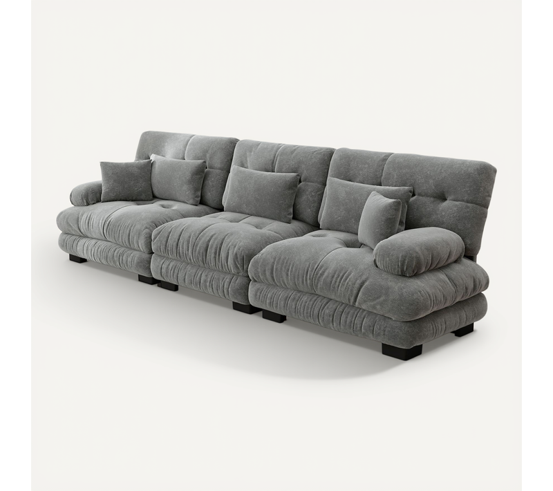Canapé Modulable 3 Places En Chenille Avec Assise Profonde Et Coussins, Gris