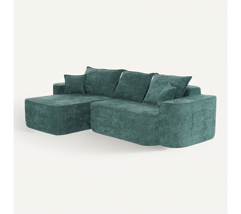 Canapé D’angle L Modulable XXL En Chenille Verte, 264 cm, Sans Montage
